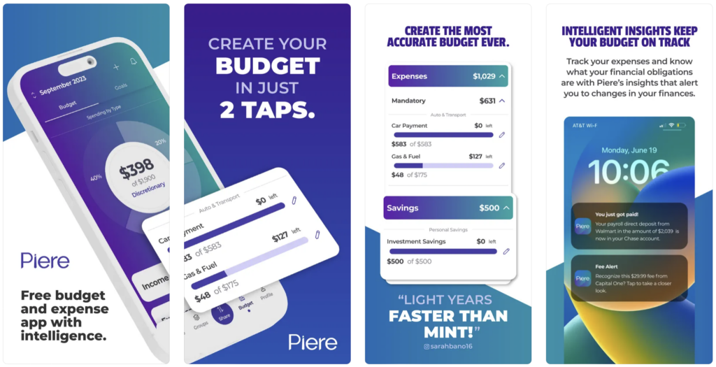 Piere free budgeting app and expense manager